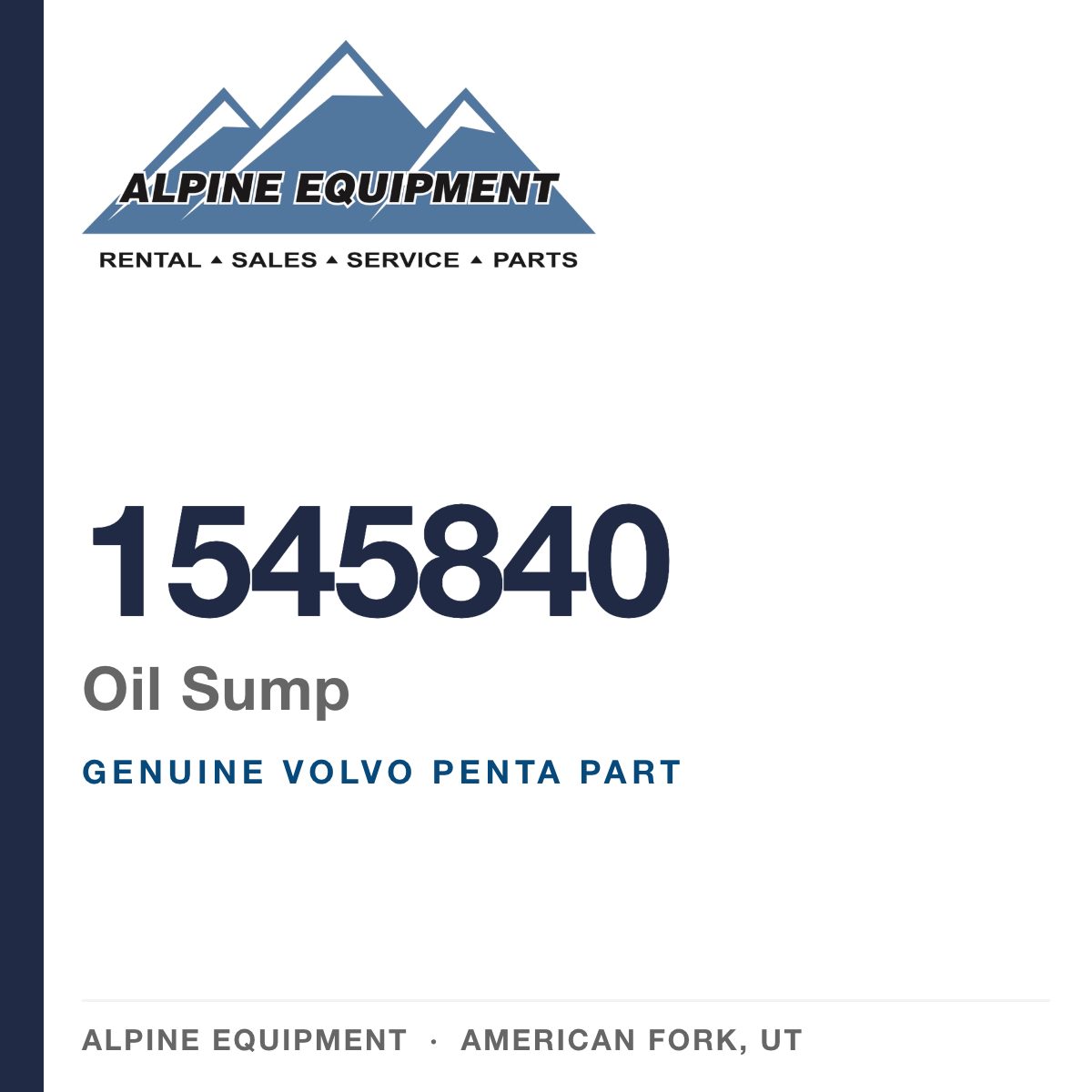 Volvo Penta 1545840 Oil Sump — genuine part from Alpine Equipment, American Fork UT