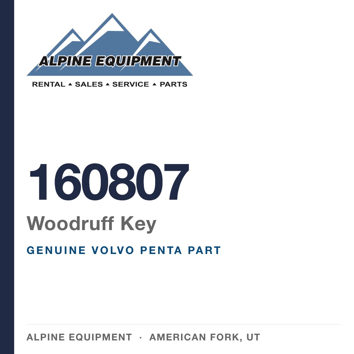 Volvo Penta 160807 Woodruff Key — genuine part from Alpine Equipment, American Fork UT