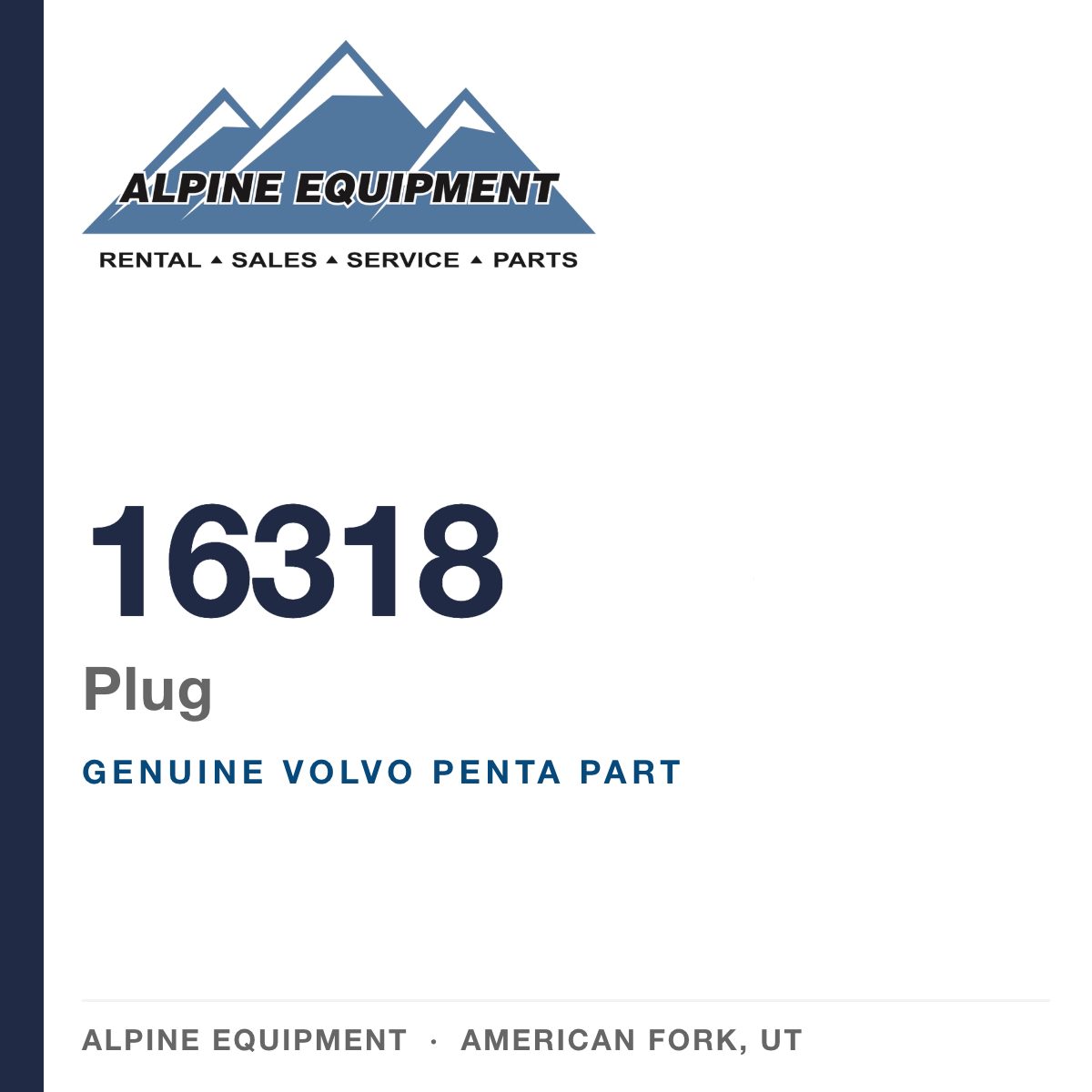 Volvo Penta 16318 Plug — genuine part from Alpine Equipment, American Fork UT