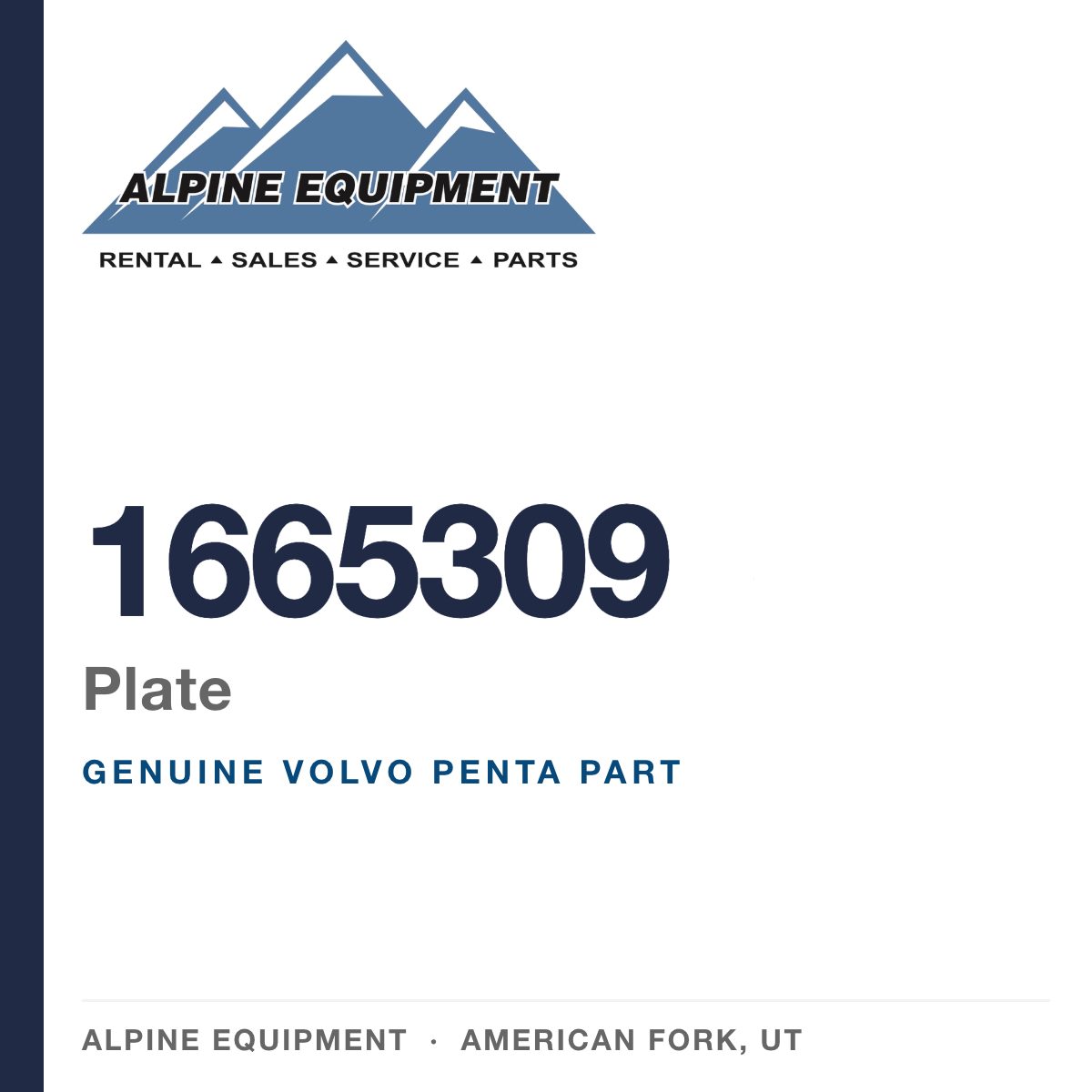 Volvo Penta 1665309 Plate — genuine part from Alpine Equipment, American Fork UT