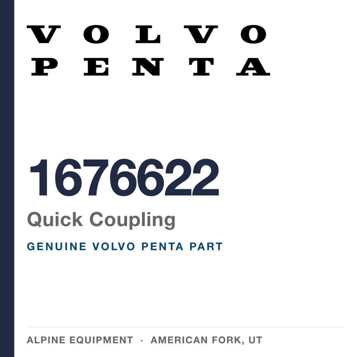 Volvo Penta 1676622 Quick Coupling — genuine part from Alpine Equipment, American Fork UT