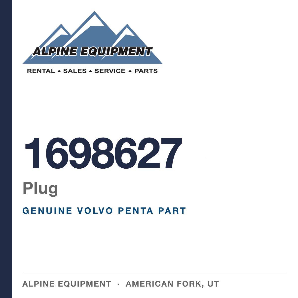 Volvo Penta 1698627 Plug — genuine part from Alpine Equipment, American Fork UT