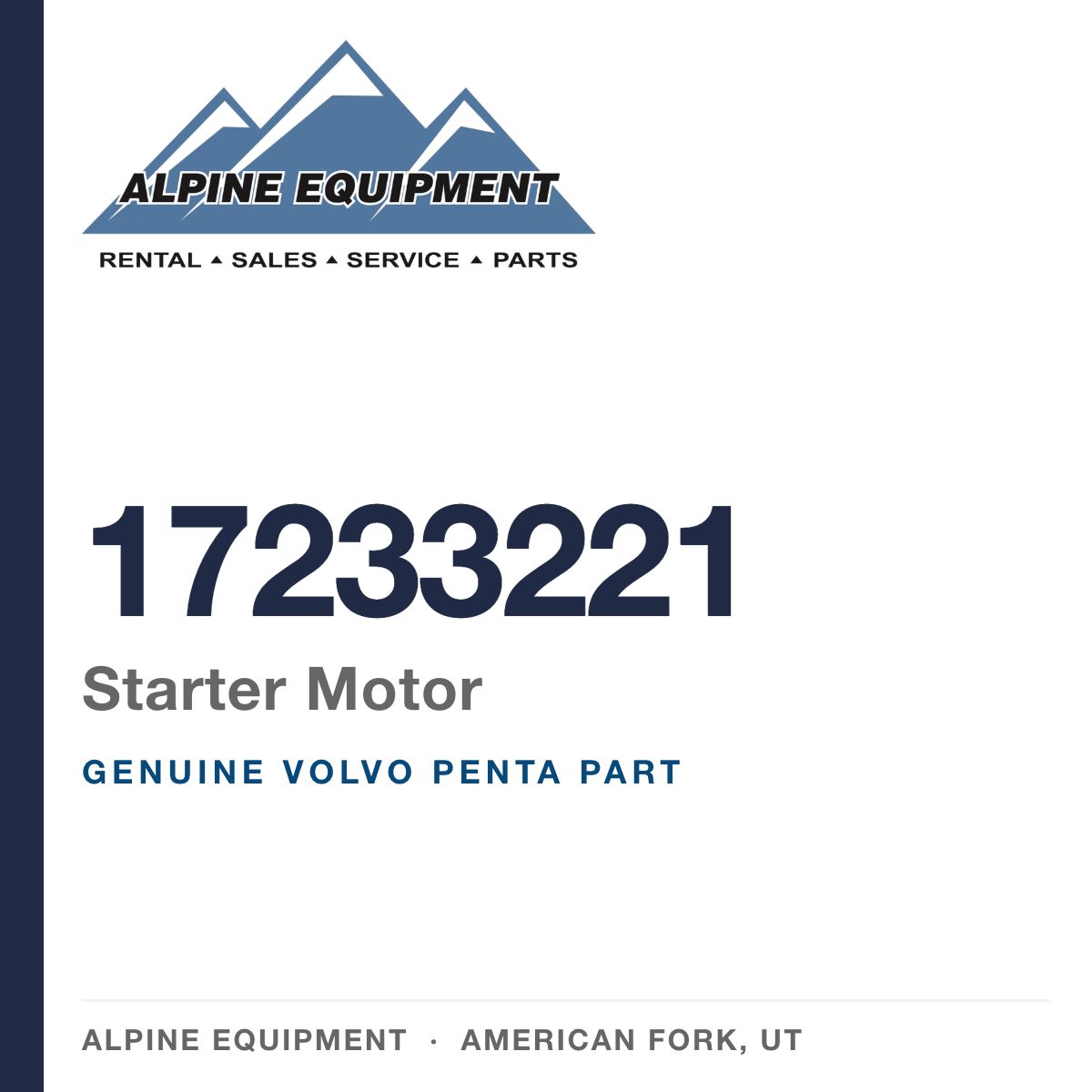 Volvo Penta 17233221 Starter Motor — genuine part from Alpine Equipment, American Fork UT