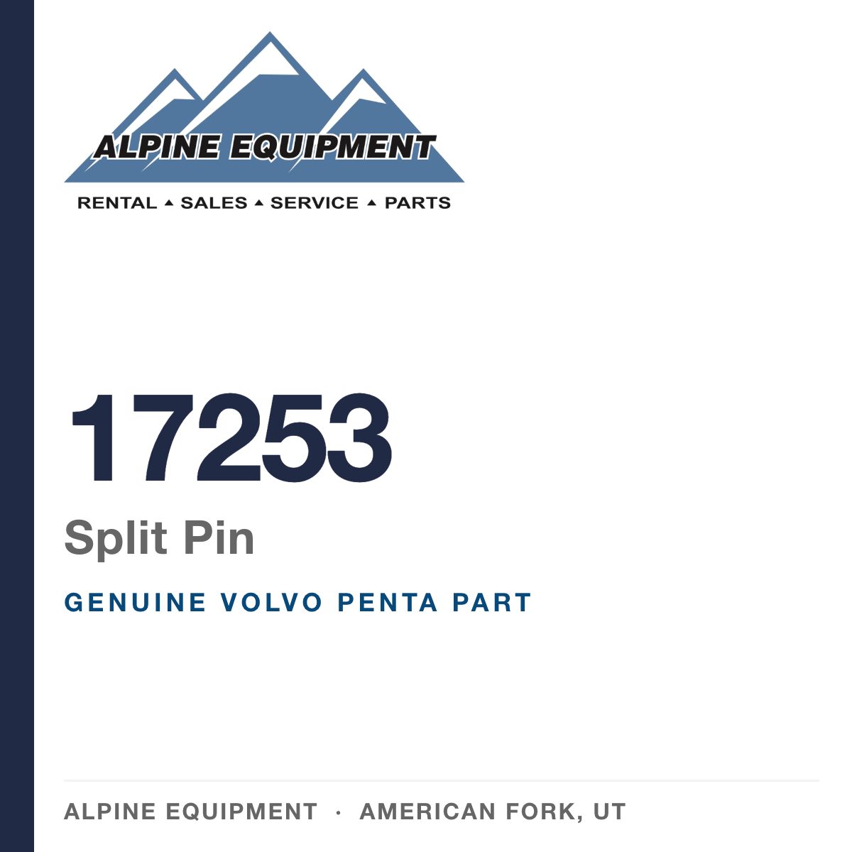 Volvo Penta 17253 Split Pin — genuine part from Alpine Equipment, American Fork UT