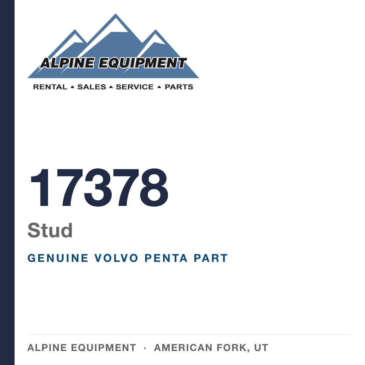 Volvo Penta 17378 Stud — genuine part from Alpine Equipment, American Fork UT