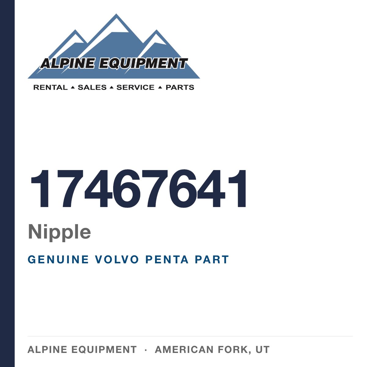 Volvo Penta 17467641 Nipple — genuine part from Alpine Equipment, American Fork UT