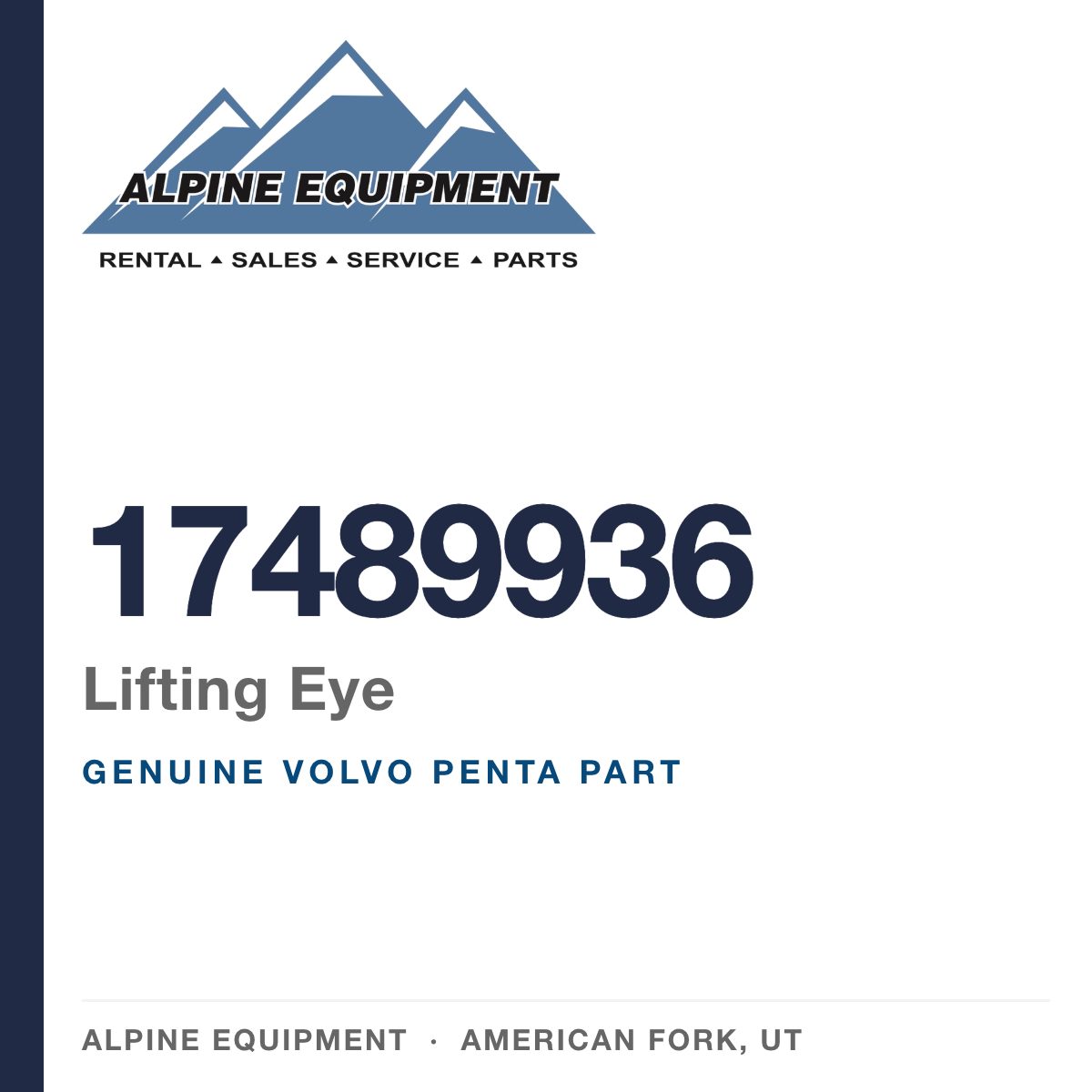 Volvo Penta 17489936 Lifting Eye — genuine part from Alpine Equipment, American Fork UT