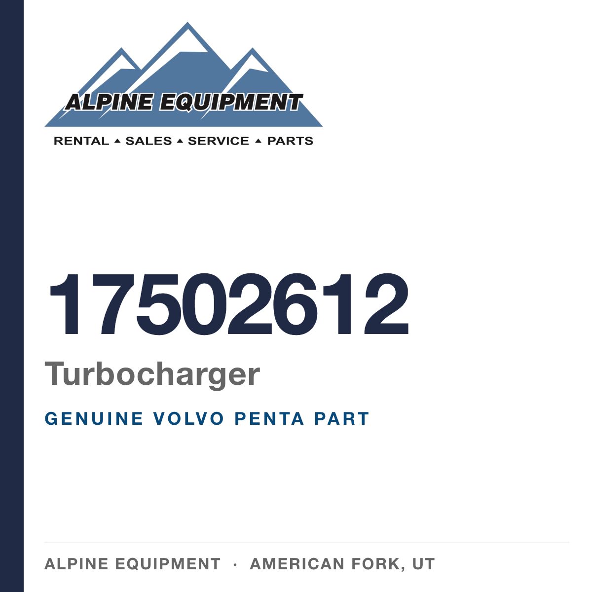 Volvo Penta 17502612 Turbocharger — genuine part from Alpine Equipment, American Fork UT