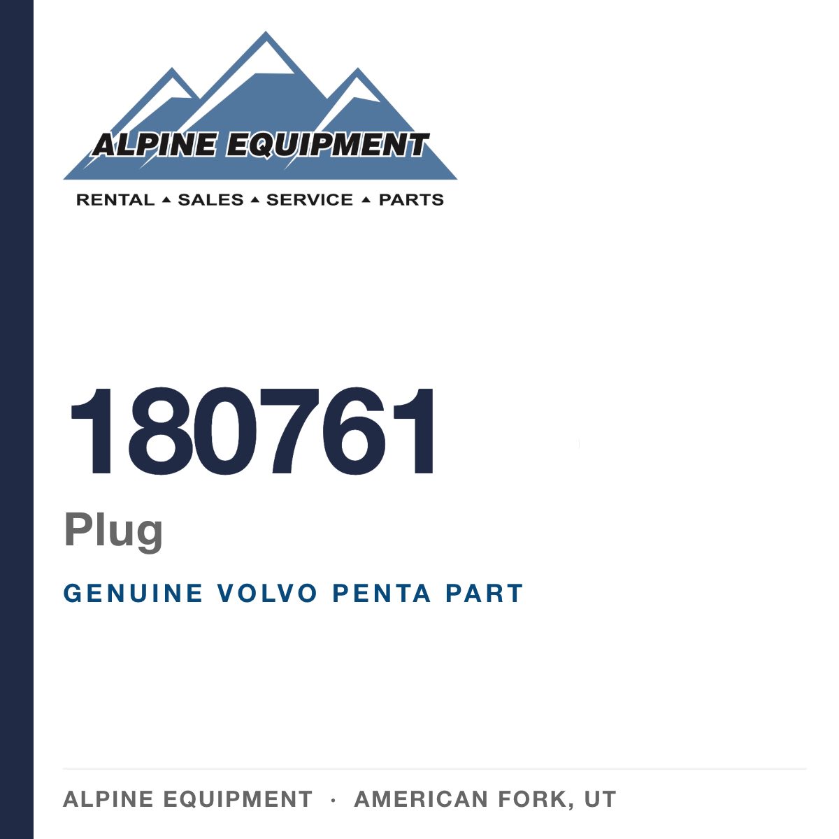 Volvo Penta 180761 Plug — genuine part from Alpine Equipment, American Fork UT