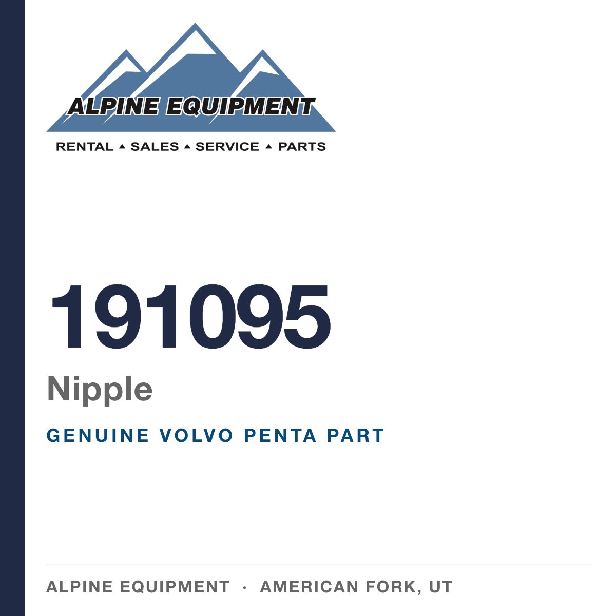 Volvo Penta 191095 Nipple — genuine part from Alpine Equipment, American Fork UT