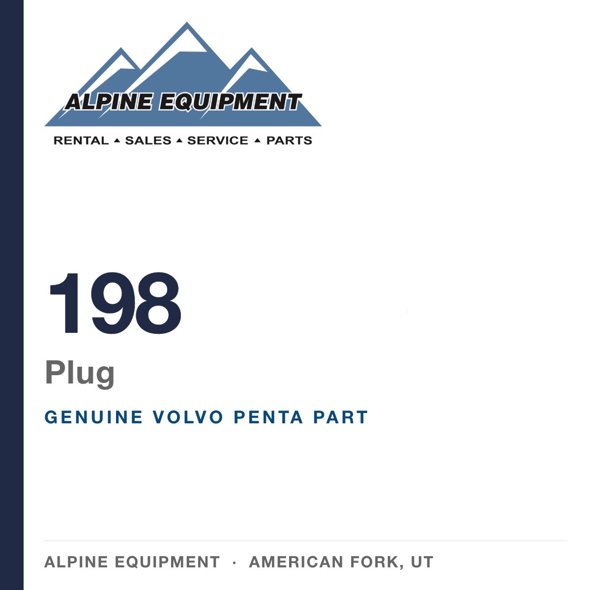 Volvo Penta 198 Plug — genuine part from Alpine Equipment, American Fork UT