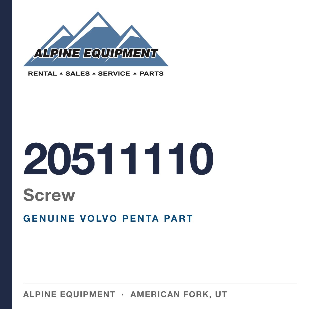 Volvo Penta 20511110 Screw — genuine part from Alpine Equipment, American Fork UT