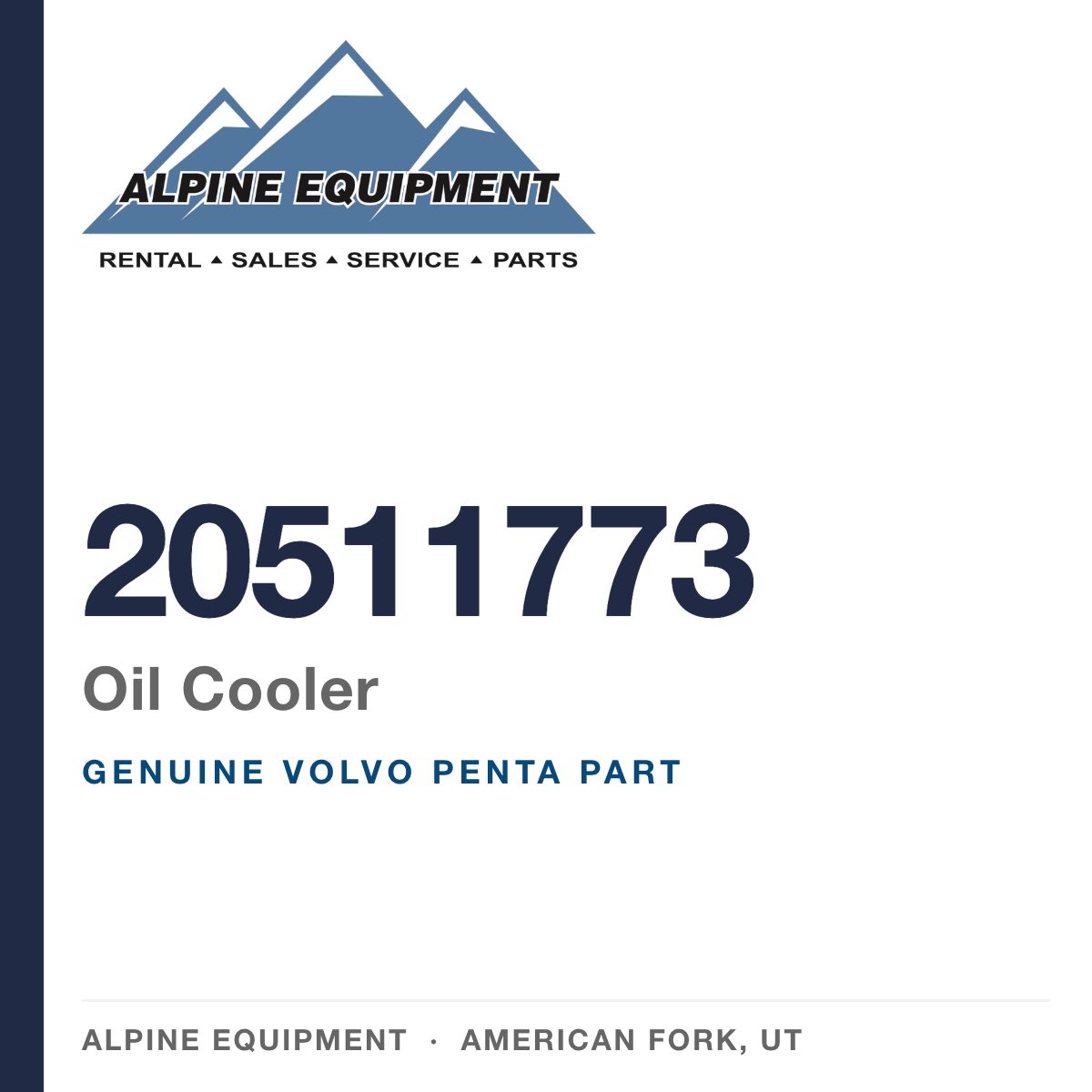 Volvo Penta 20511773 Oil Cooler — genuine part from Alpine Equipment, American Fork UT