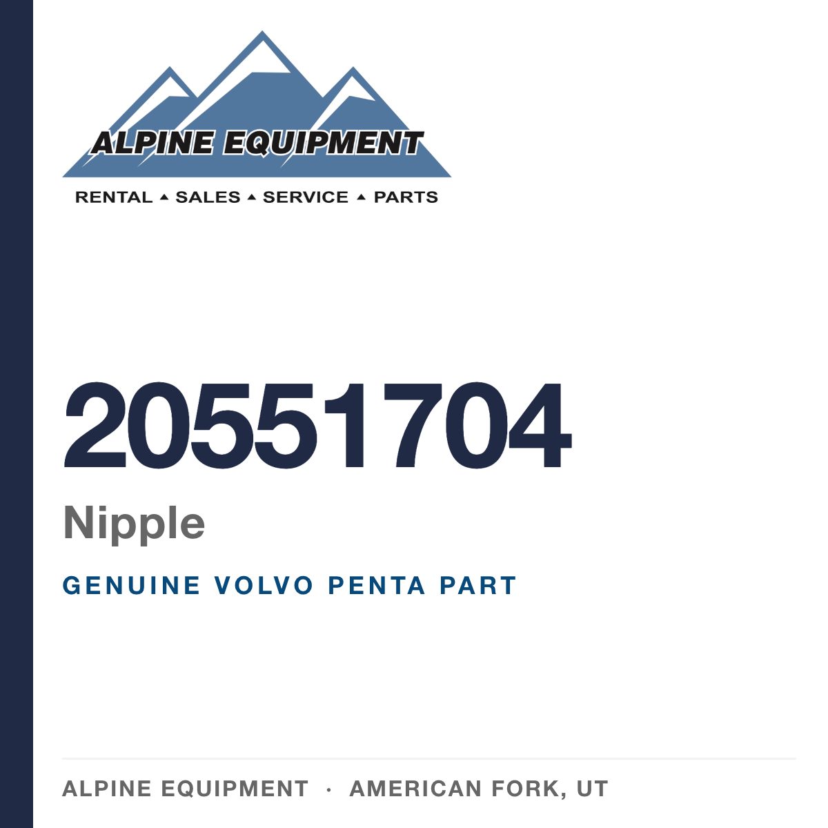 Volvo Penta 20551704 Nipple — genuine part from Alpine Equipment, American Fork UT