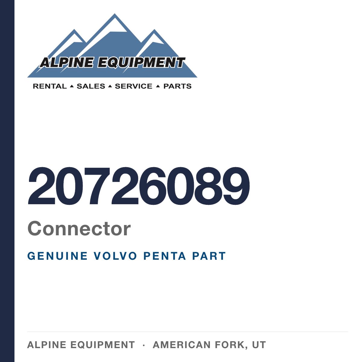 Volvo Penta 20726089 Connector — genuine part from Alpine Equipment, American Fork UT