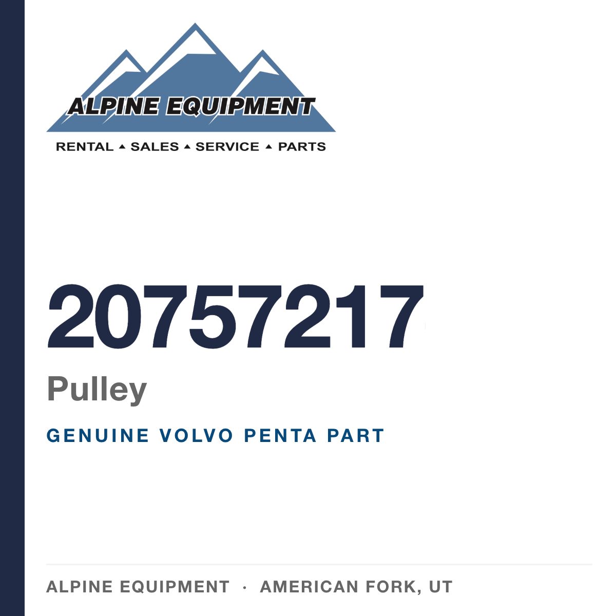 Volvo Penta 20757217 Pulley — genuine part from Alpine Equipment, American Fork UT