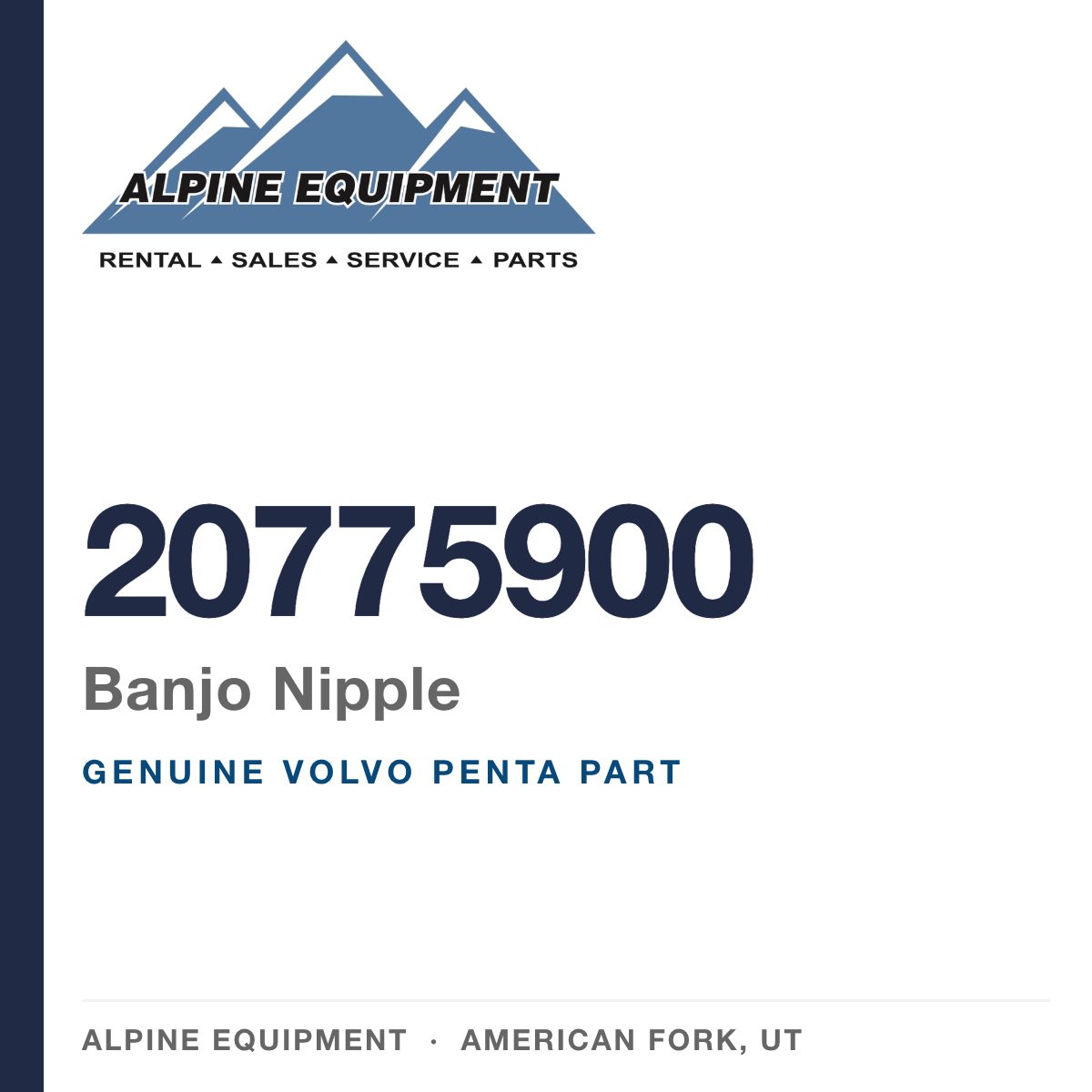 Volvo Penta 20775900 Banjo Nipple — genuine part from Alpine Equipment, American Fork UT