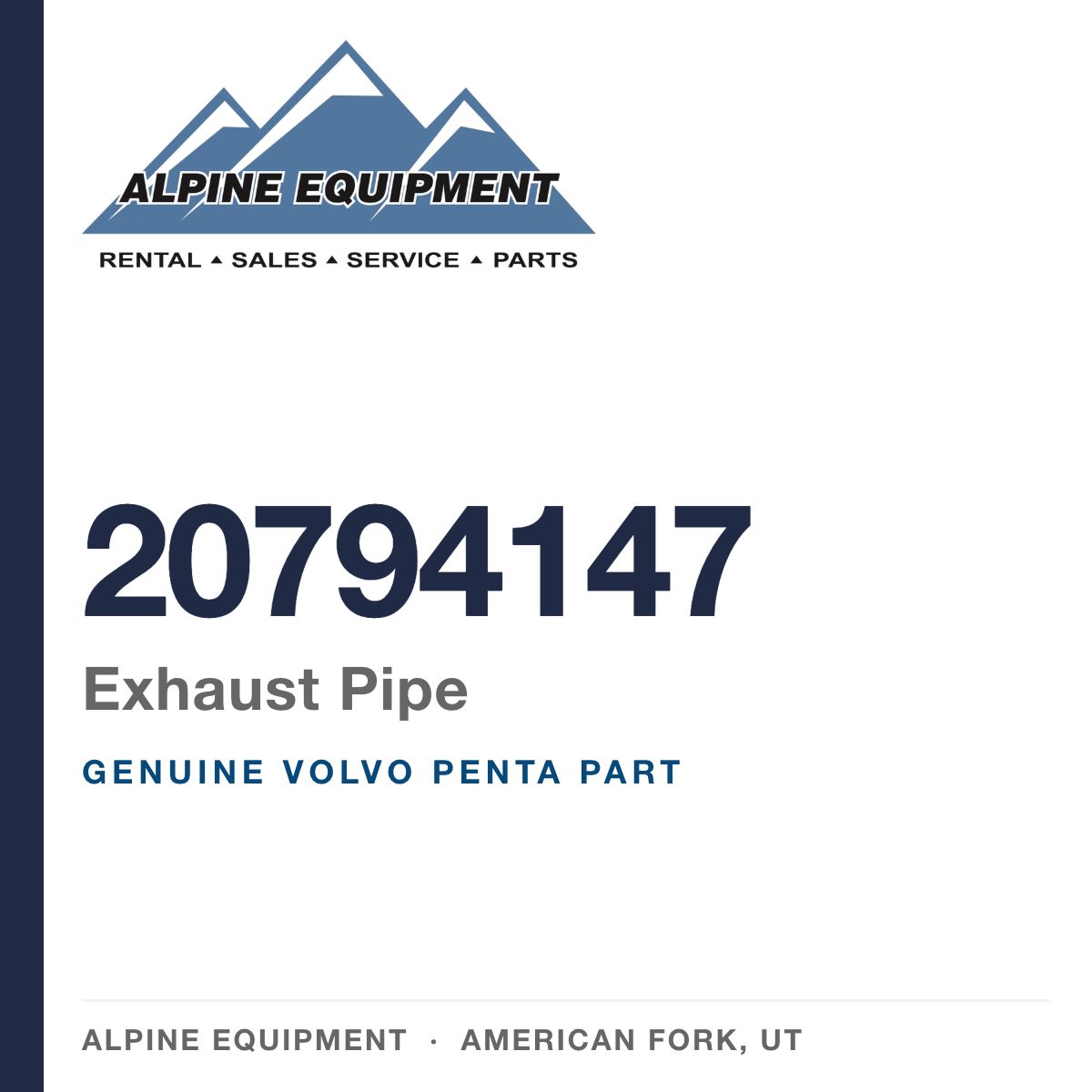 Volvo Penta 20794147 Exhaust Pipe — genuine part from Alpine Equipment, American Fork UT