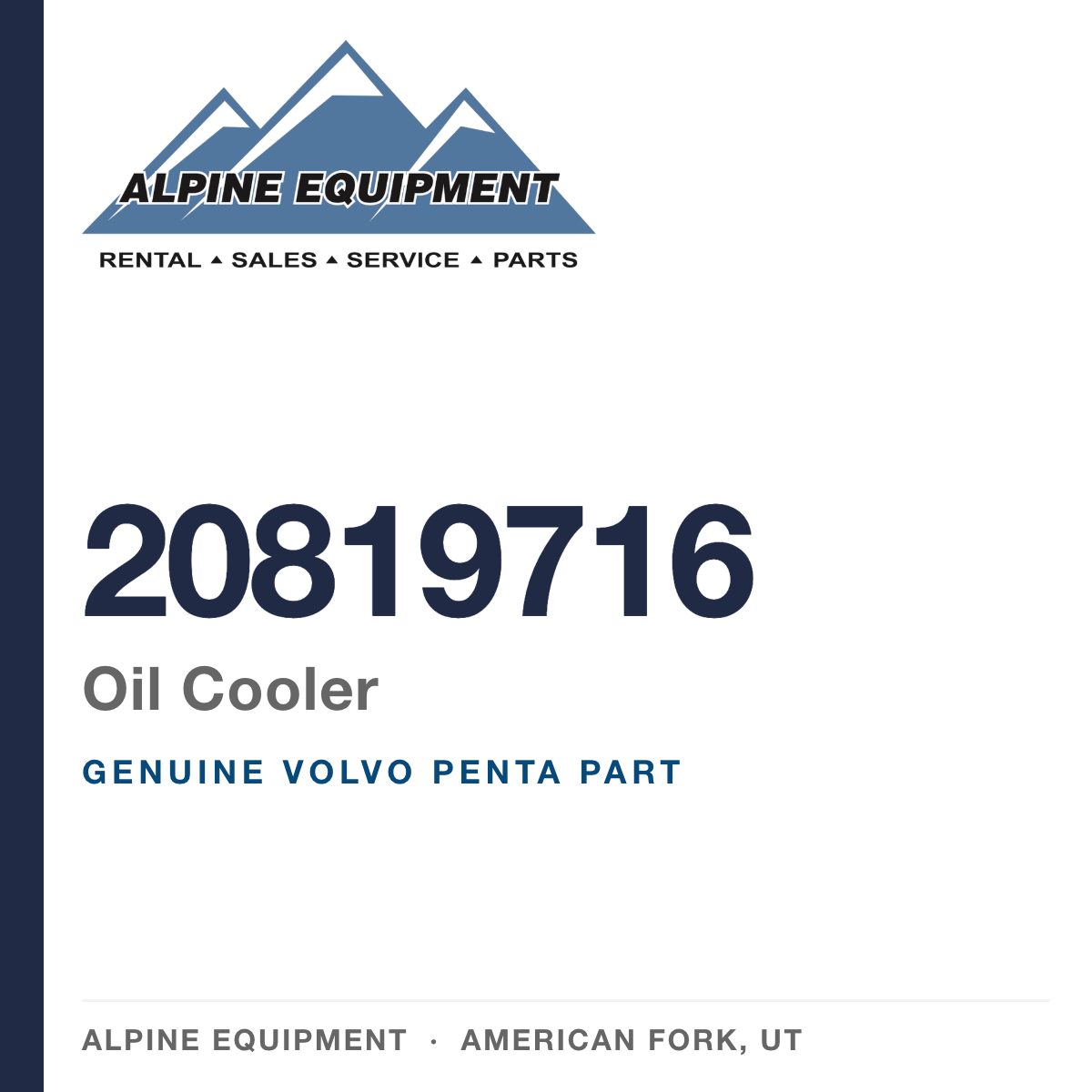 Volvo Penta 20819716 Oil Cooler — genuine part from Alpine Equipment, American Fork UT