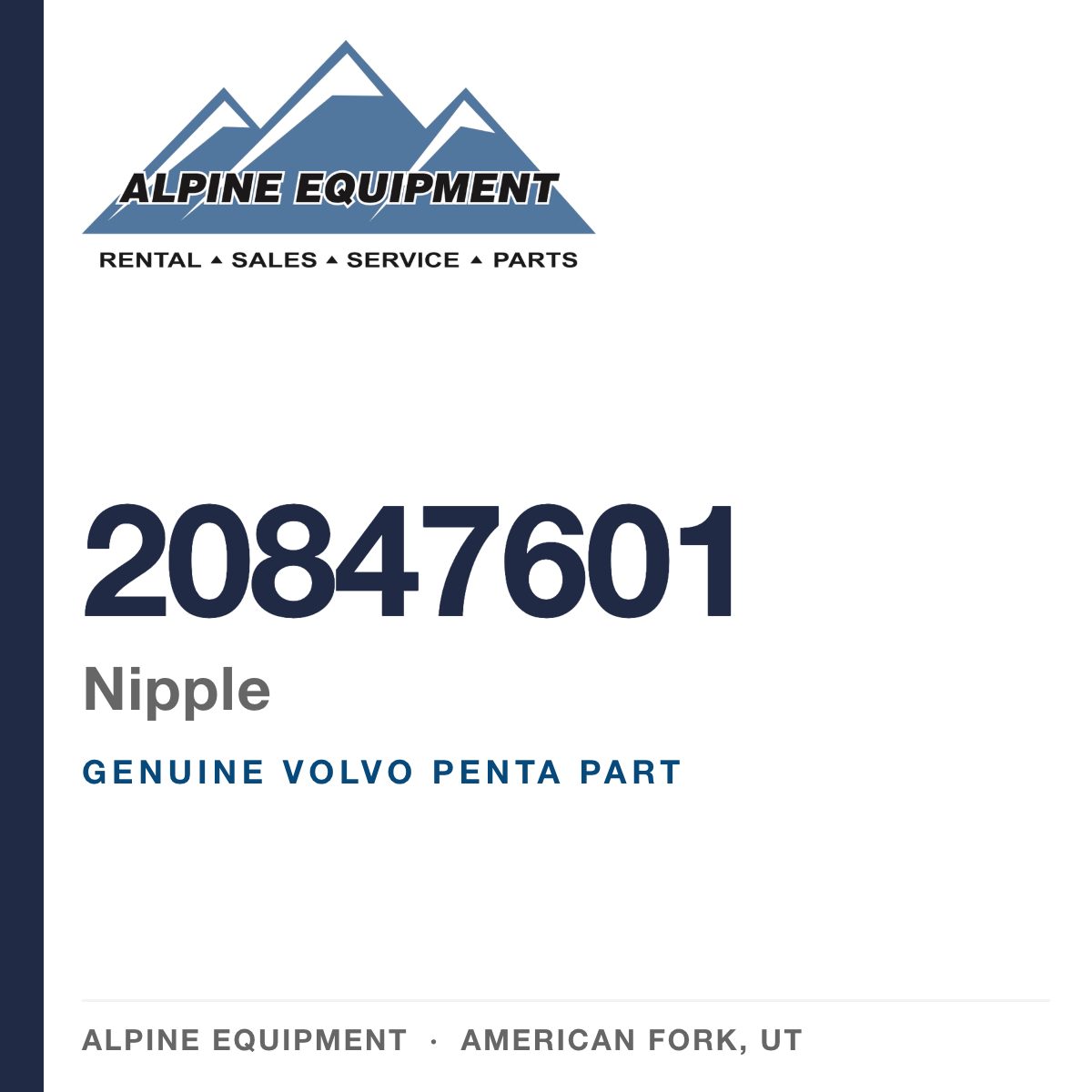Volvo Penta 20847601 Nipple — genuine part from Alpine Equipment, American Fork UT