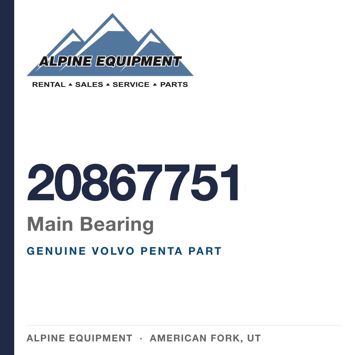 Volvo Penta 20867751 Main Bearing — genuine part from Alpine Equipment, American Fork UT