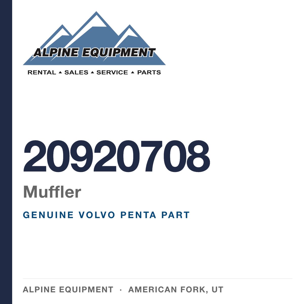 Volvo Penta 20920708 Muffler — genuine part from Alpine Equipment, American Fork UT