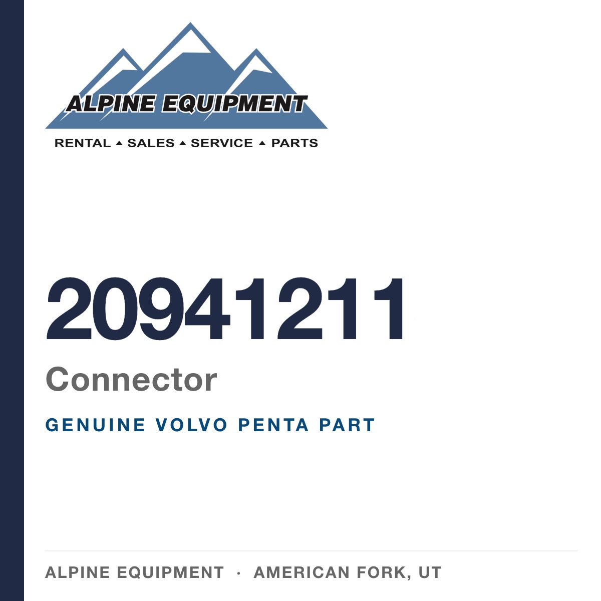 Volvo Penta 20941211 Connector — genuine part from Alpine Equipment, American Fork UT
