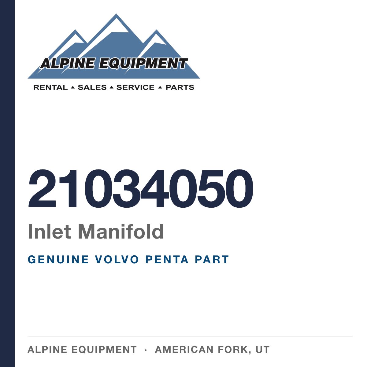 Volvo Penta 21034050 Inlet Manifold — genuine part from Alpine Equipment, American Fork UT