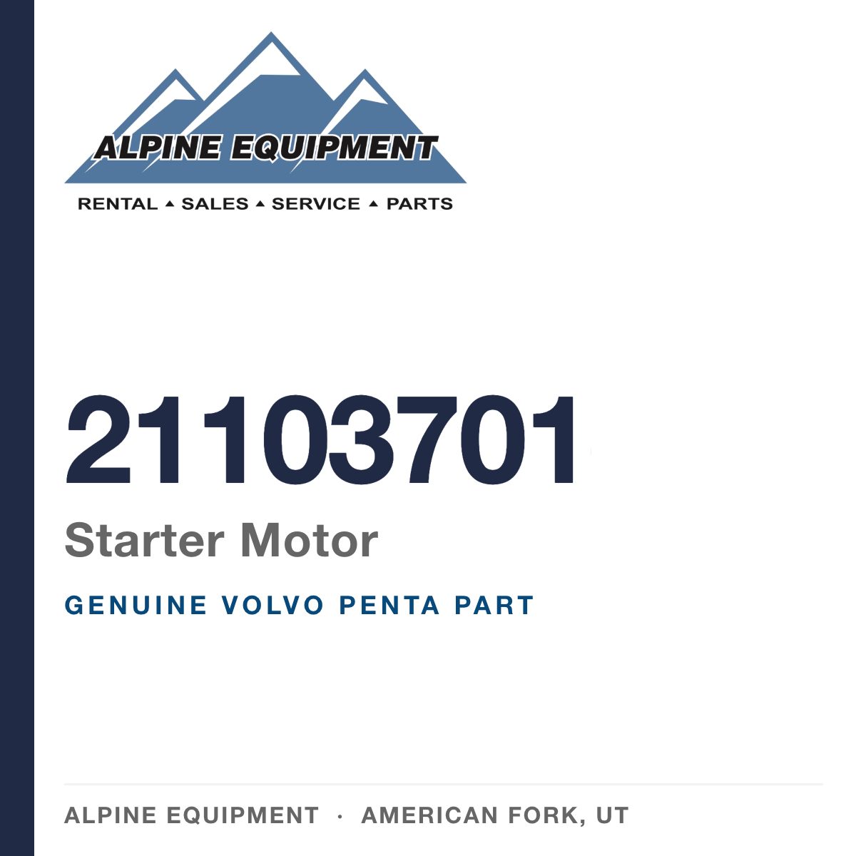 Volvo Penta 21103701 Starter Motor — genuine part from Alpine Equipment, American Fork UT