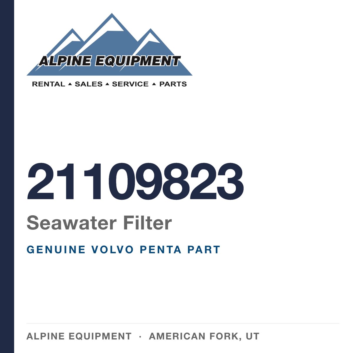 Volvo Penta 21109823 Seawater Filter — genuine part from Alpine Equipment, American Fork UT