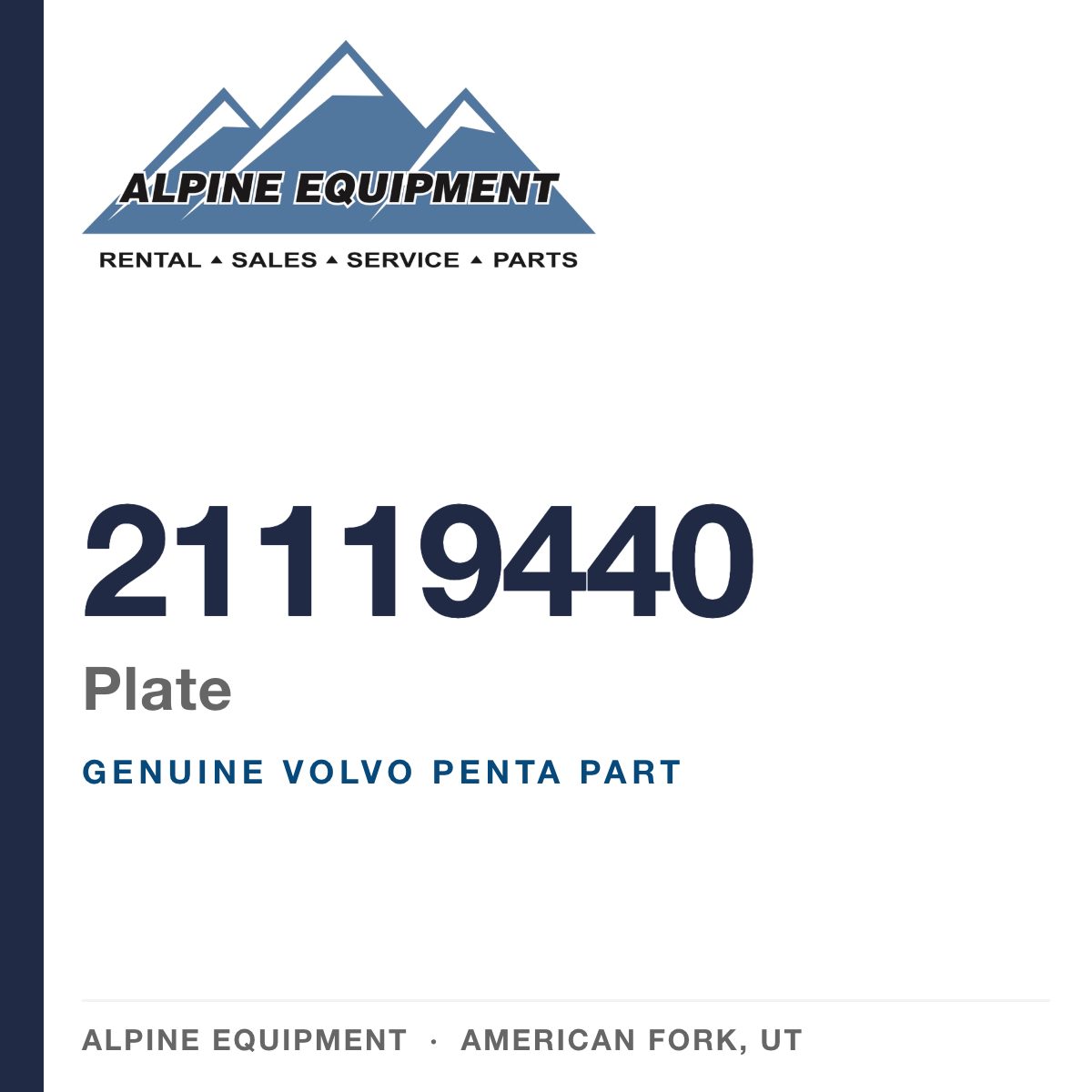 Volvo Penta 21119440 Plate — genuine part from Alpine Equipment, American Fork UT