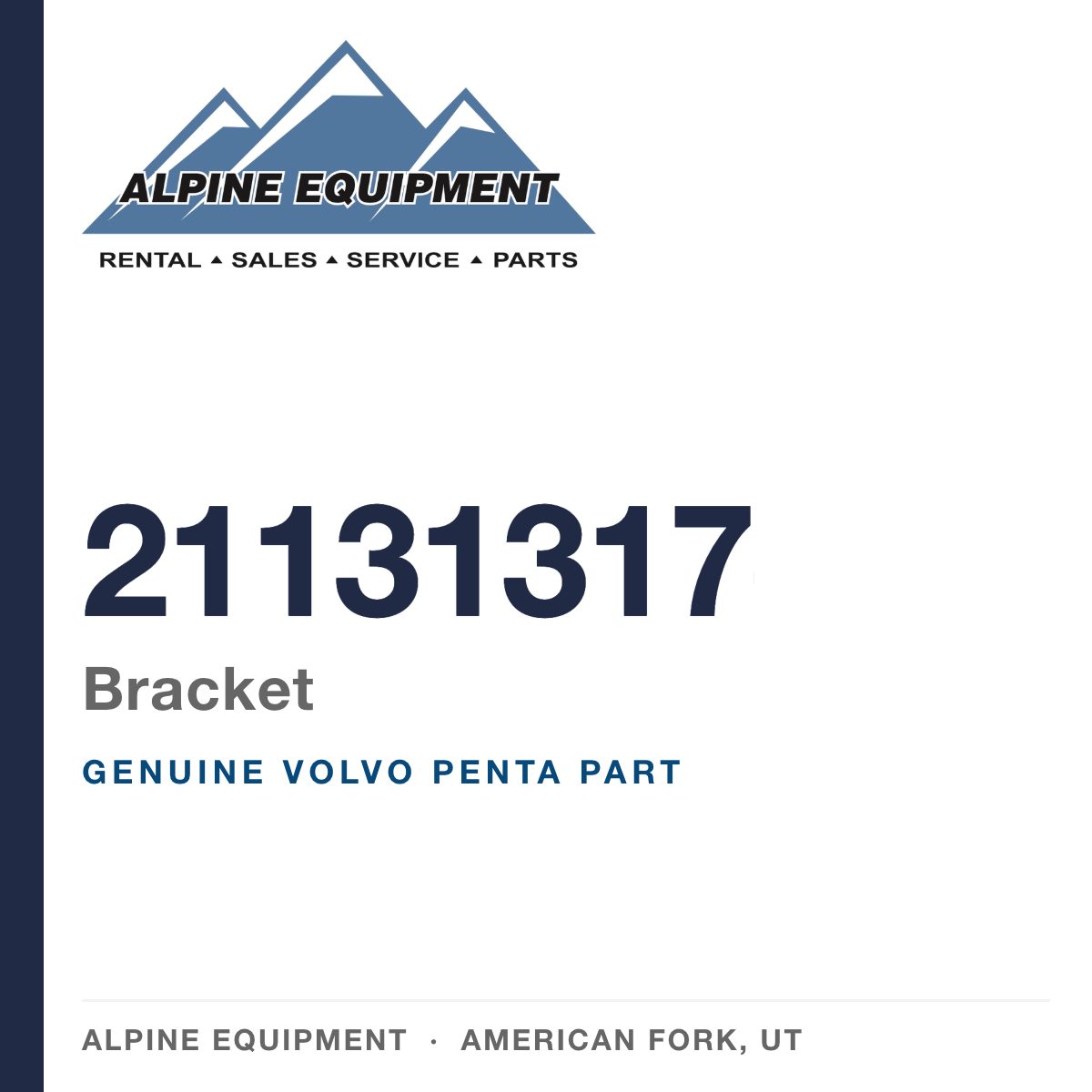 Volvo Penta 21131317 Bracket — genuine part from Alpine Equipment, American Fork UT