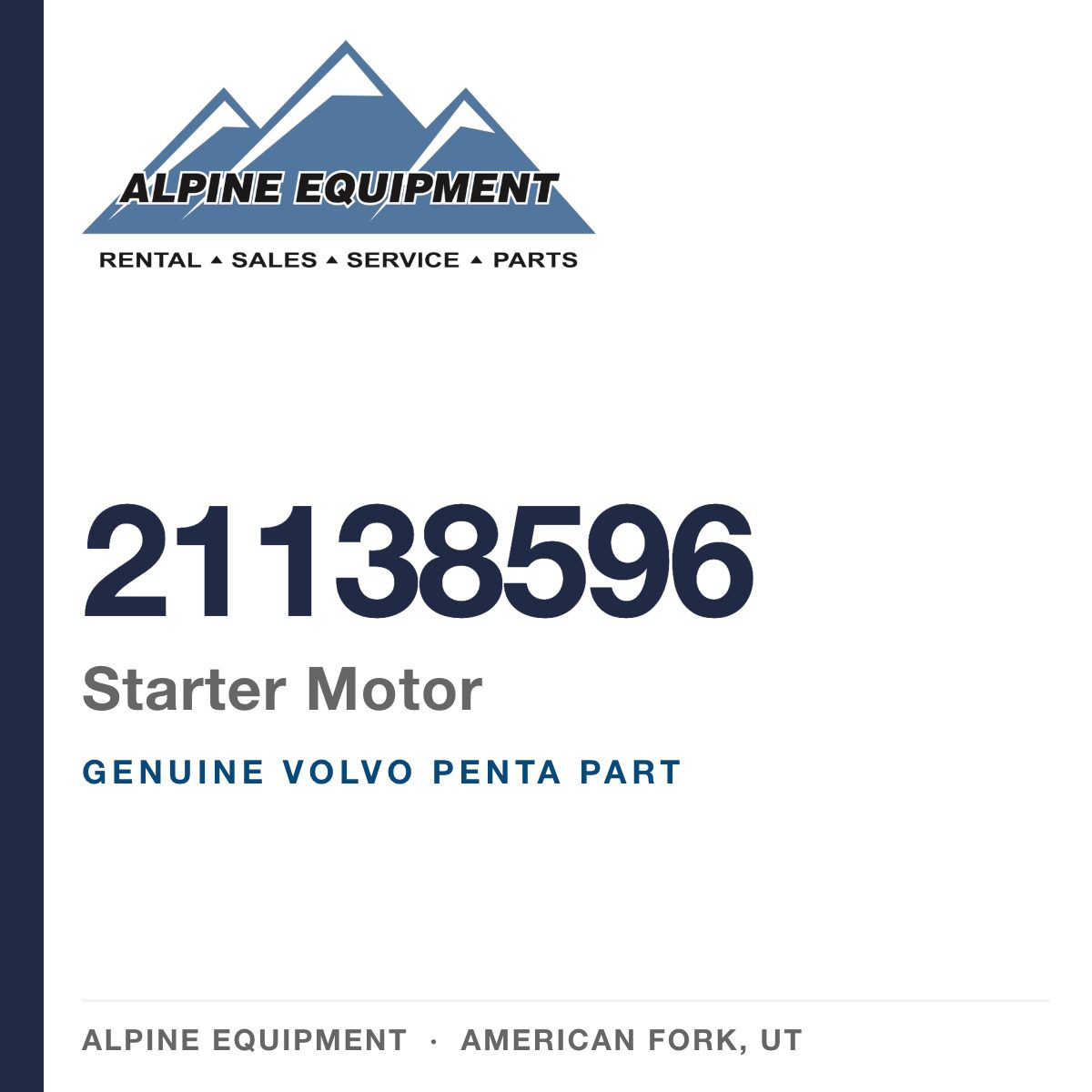 Volvo Penta 21138596 Starter Motor — genuine part from Alpine Equipment, American Fork UT
