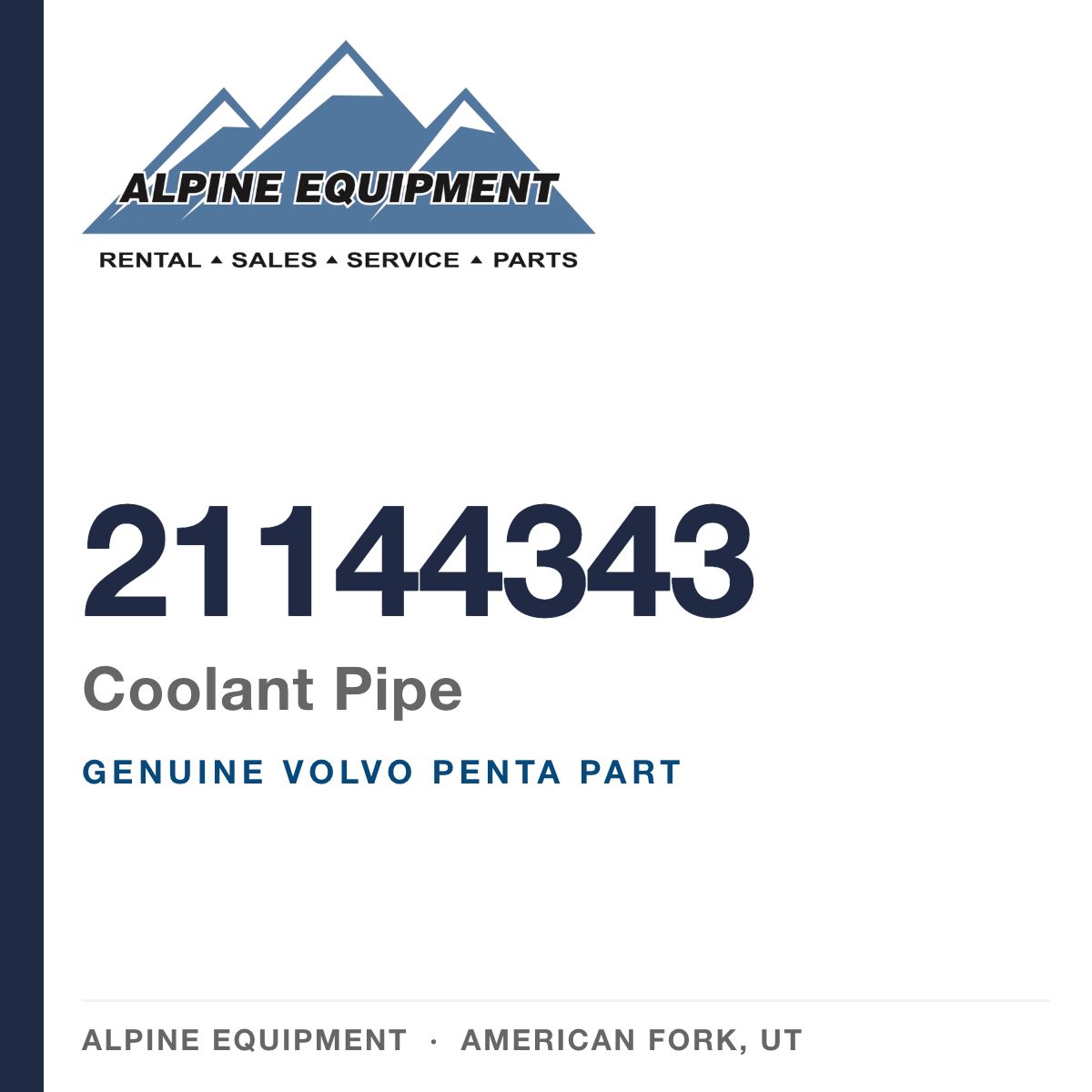Volvo Penta 21144343 Coolant Pipe — genuine part from Alpine Equipment, American Fork UT