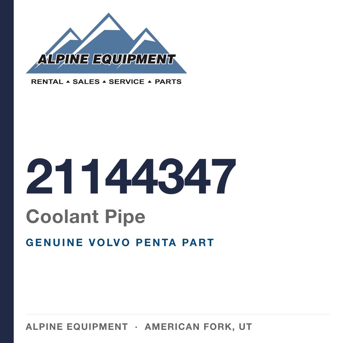 Volvo Penta 21144347 Coolant Pipe — genuine part from Alpine Equipment, American Fork UT