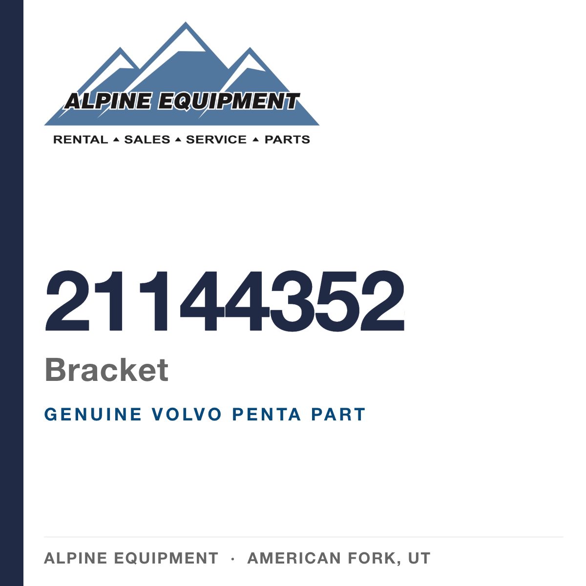 Volvo Penta 21144352 Bracket — genuine part from Alpine Equipment, American Fork UT