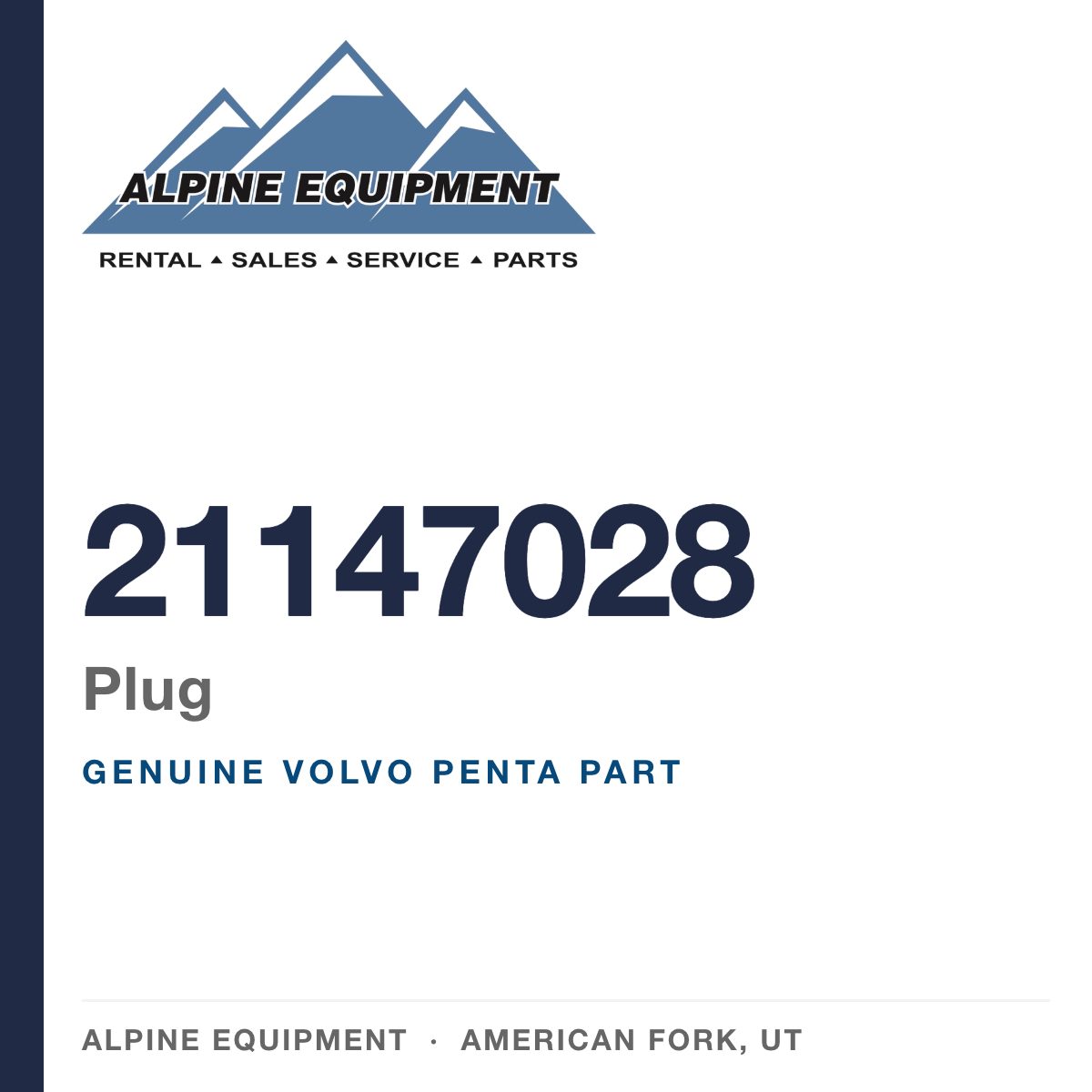 Volvo Penta 21147028 Plug — genuine part from Alpine Equipment, American Fork UT
