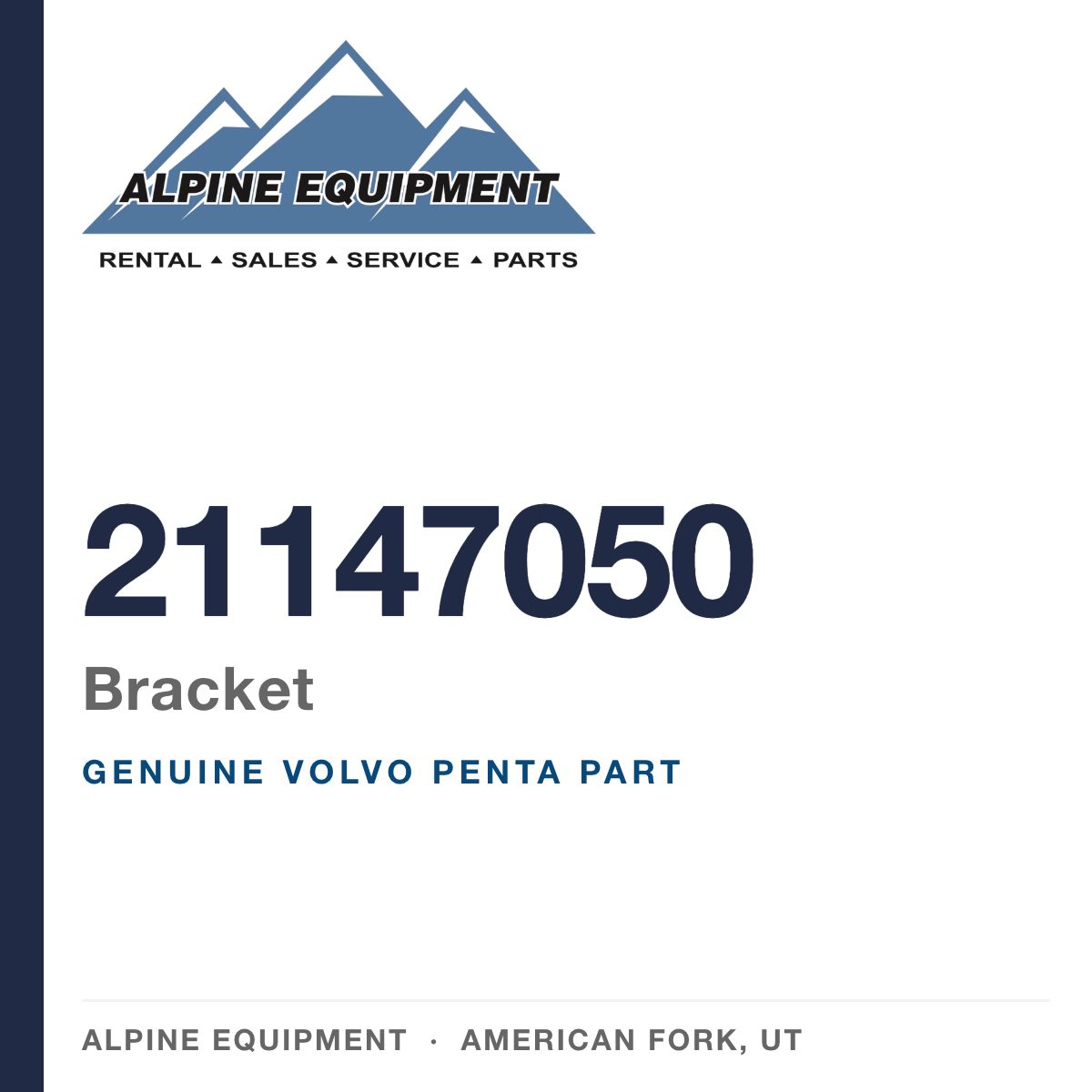 Volvo Penta 21147050 Bracket — genuine part from Alpine Equipment, American Fork UT