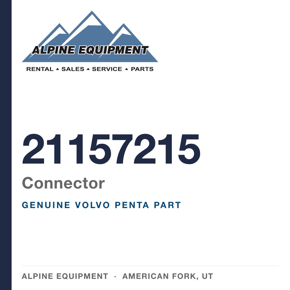 Volvo Penta 21157215 Connector — genuine part from Alpine Equipment, American Fork UT