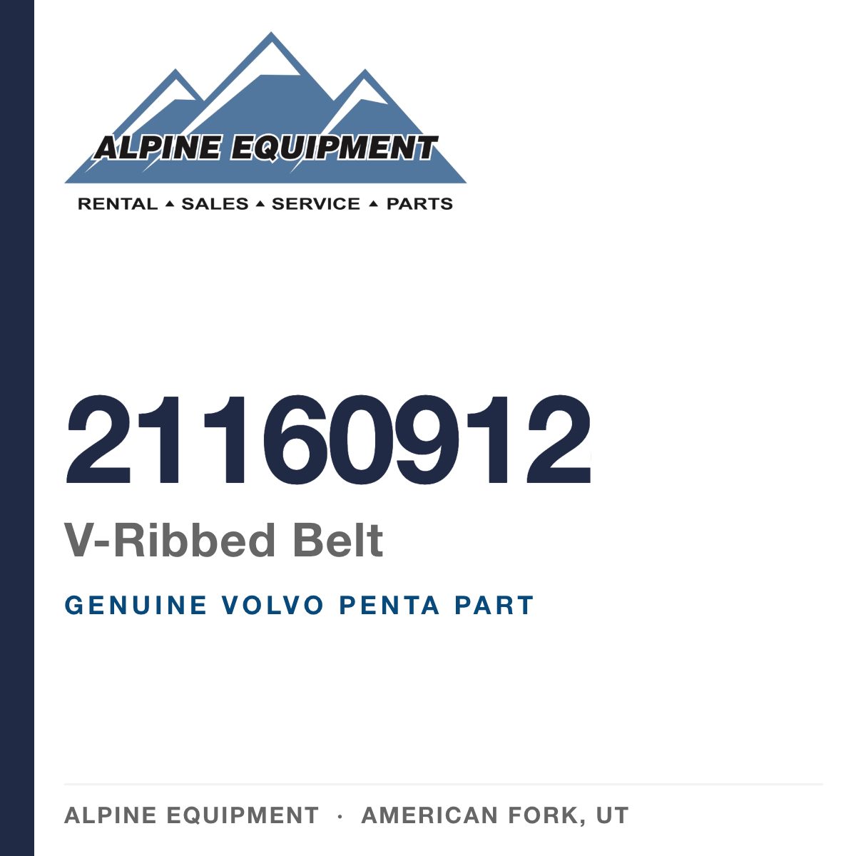 Volvo Penta 21160912 V-Ribbed Belt — genuine part from Alpine Equipment, American Fork UT