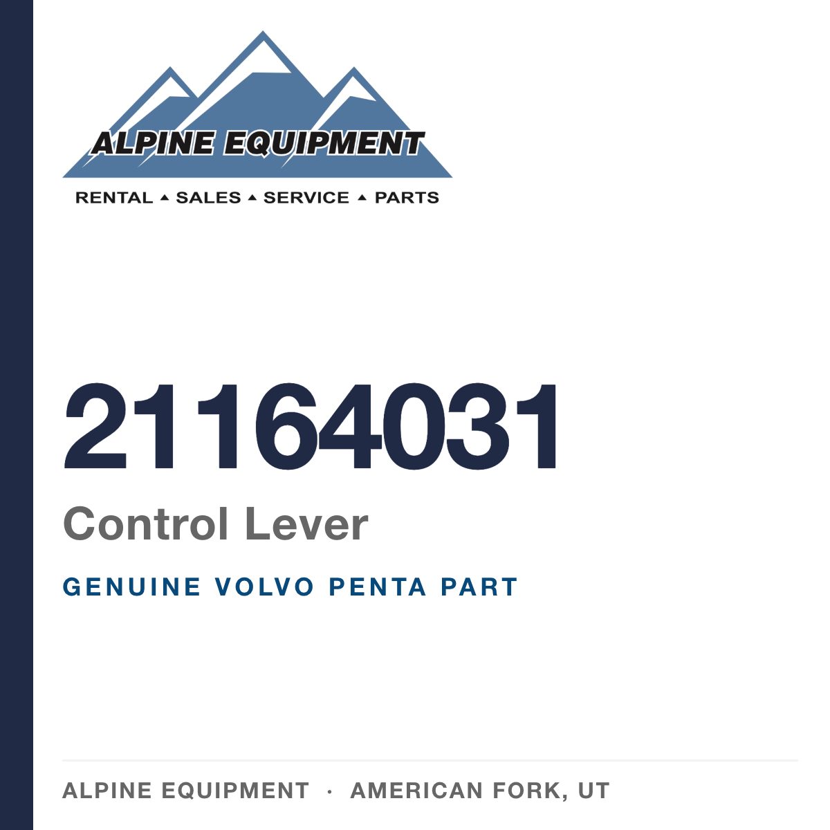 Volvo Penta 21164031 Control Lever — genuine part from Alpine Equipment, American Fork UT