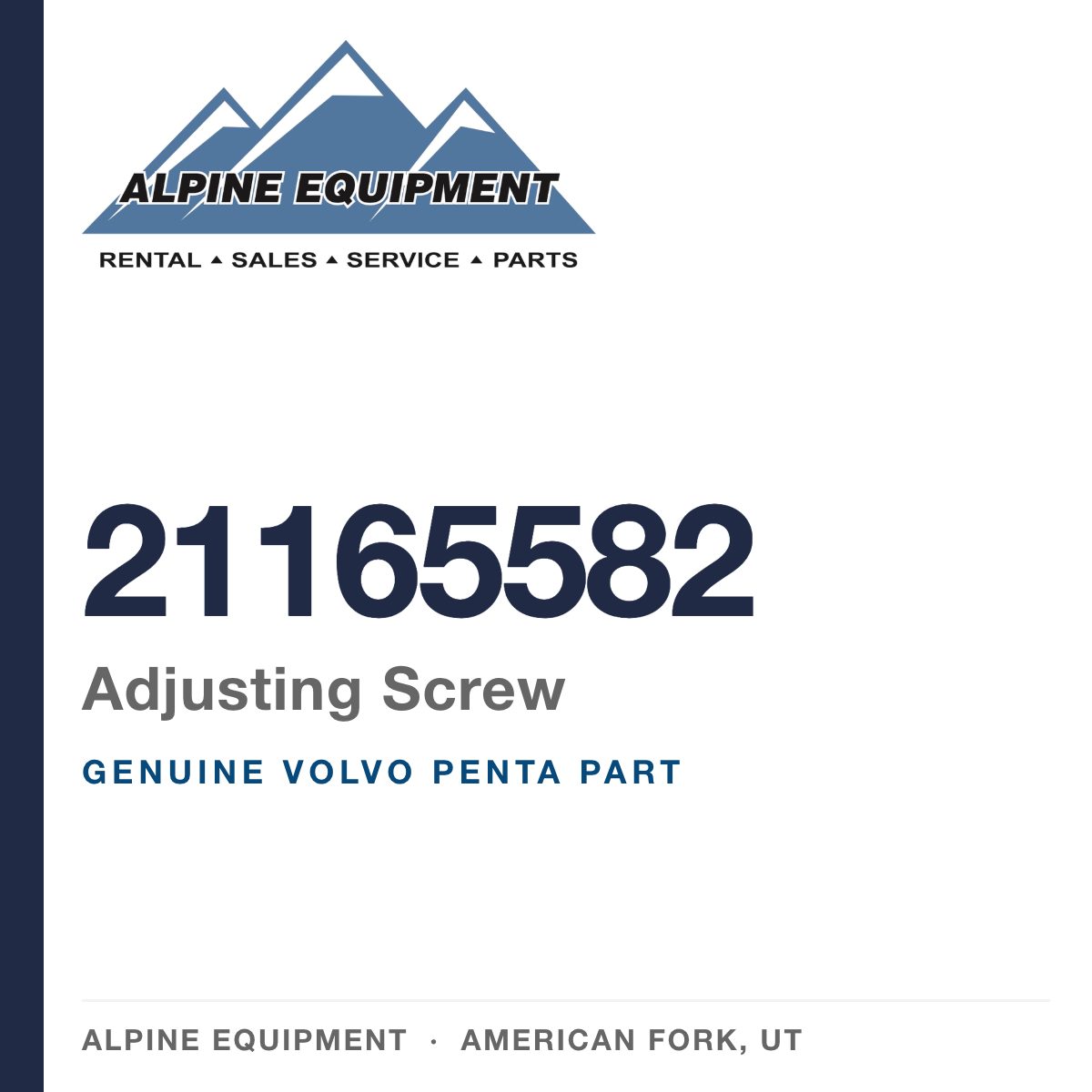 Volvo Penta 21165582 Adjusting Screw — genuine part from Alpine Equipment, American Fork UT