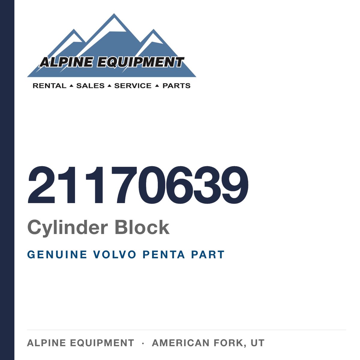 Volvo Penta 21170639 Cylinder Block — genuine part from Alpine Equipment, American Fork UT