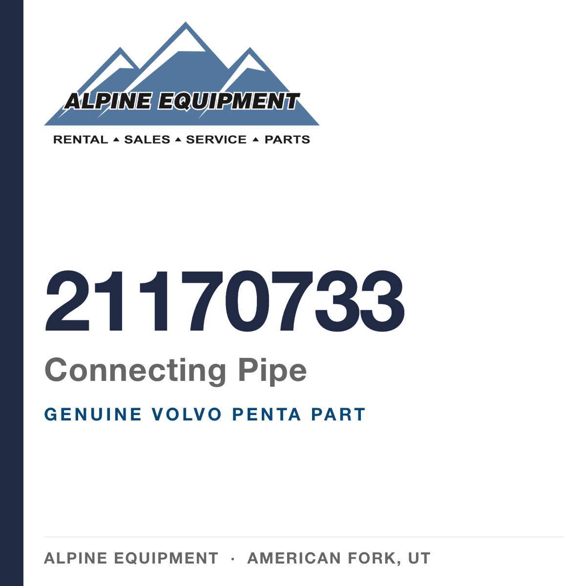 Volvo Penta 21170733 Connecting Pipe — genuine part from Alpine Equipment, American Fork UT