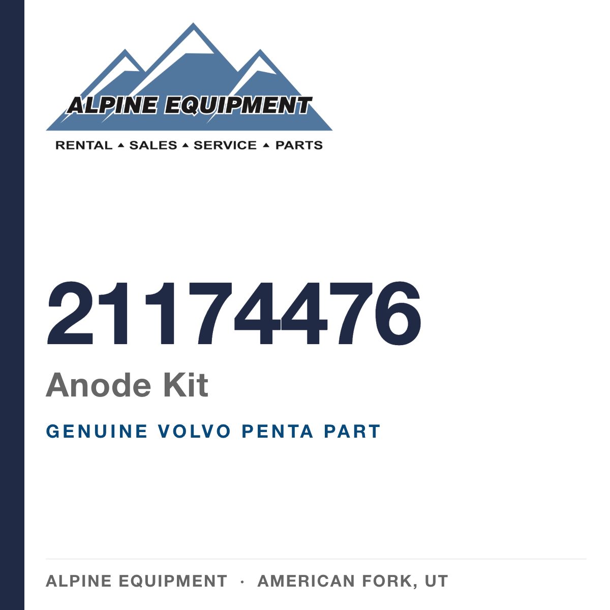 Volvo Penta 21174476 Anode Kit — genuine part from Alpine Equipment, American Fork UT