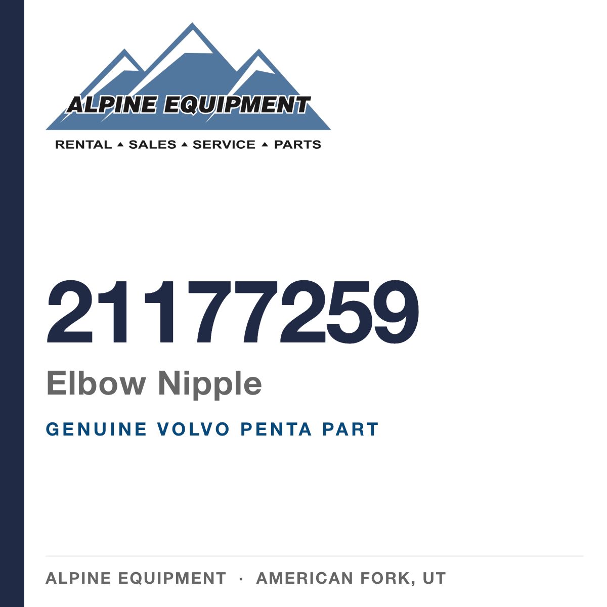 Volvo Penta 21177259 Elbow Nipple — genuine part from Alpine Equipment, American Fork UT