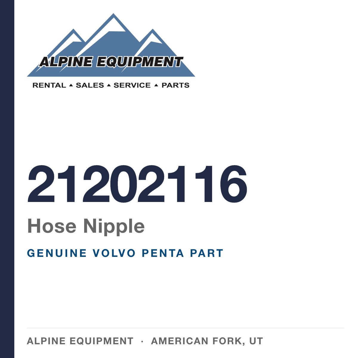 Volvo Penta 21202116 Hose Nipple — genuine part from Alpine Equipment, American Fork UT