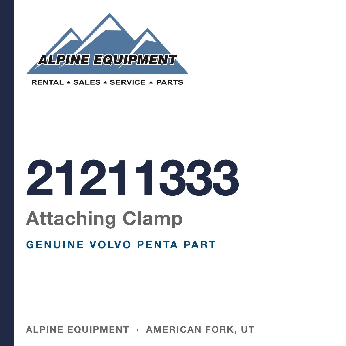 Volvo Penta 21211333 Attaching Clamp — genuine part from Alpine Equipment, American Fork UT