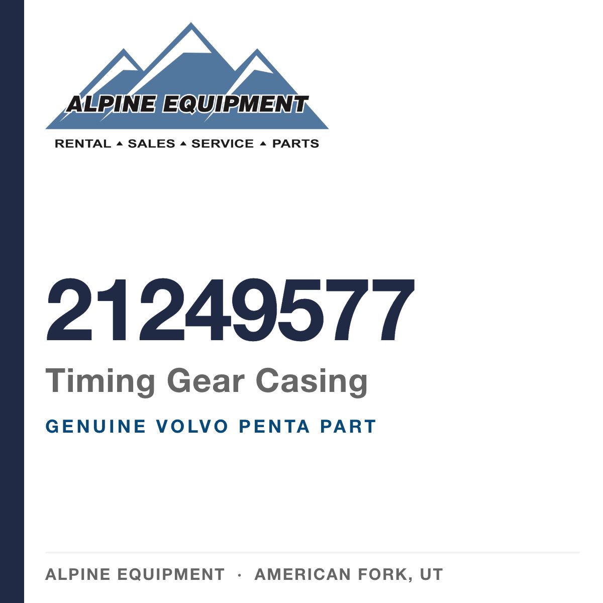 Volvo Penta 21249577 Timing Gear Casing — genuine part from Alpine Equipment, American Fork UT