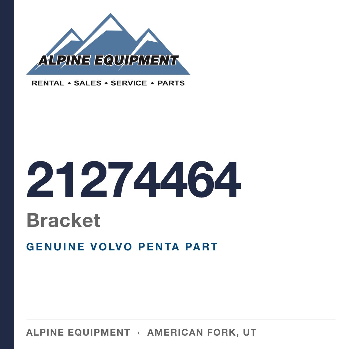 Volvo Penta 21274464 Bracket — genuine part from Alpine Equipment, American Fork UT